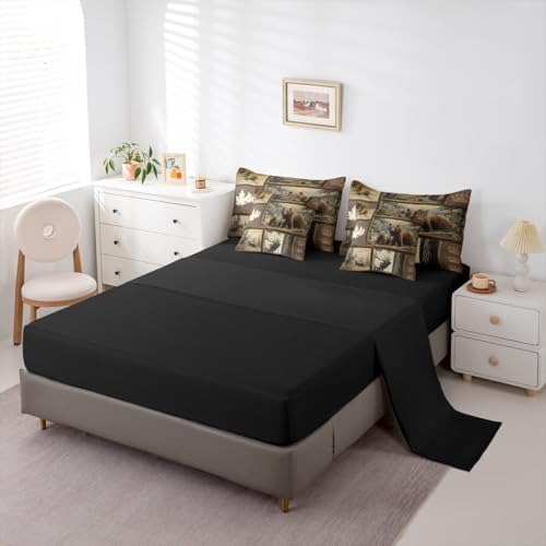 Erosebridal Grizzly Bear Deer Plaid 7 Piece Queen Comforter Set, Rustic Farmhouse Cabin Bedding Sets for Kids Boys Men,Country Maple Leaf Bed in a Bag with Sheets,Hunting Wildlife Theme Bed Set