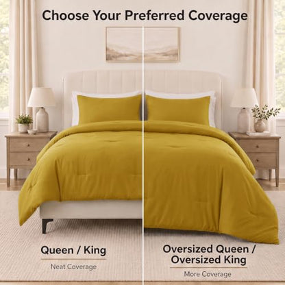 CozyLux Full Comforter Set 3 Pieces Down Alternative Bedding Mustard Yellow