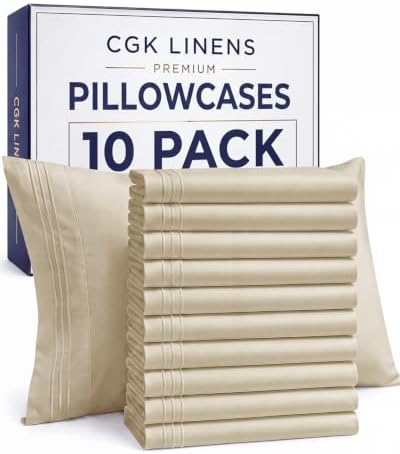 King Standard Pillow Cases Set of 10 - Ultra Soft Pillowcase Covers - Cream