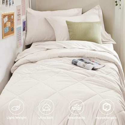 HEVUMYI 5-Piece Twin XL Comforter Set, Ivory Bed in a Bag