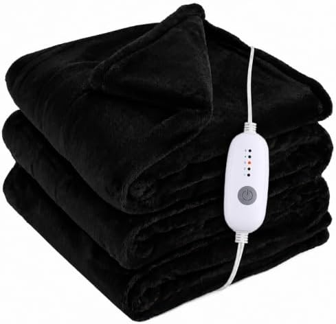 Eydna Electric Heated Blanket Full Size 72"x84",Fast Heating Throw, Soft Plush Microplush for Bed & Couch, 10 Hours Auto Off & 4 Heating Levels, Machine Washable, Gifts for Womens & Family-Black