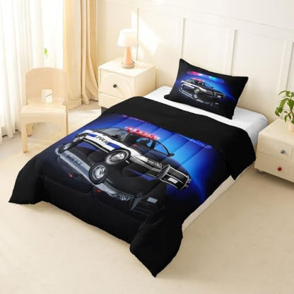 Feelyou Kids Police Car Comforter Set Toddler Size Bedding Set