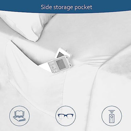 Moonsea Full Sheet Set Deep Pocket - 4 Piece Extra Soft Full Bed Sheets - Side Storage Pocket Fitted Sheet & Pillowcase & Flat Sheet - Easily Fits 16in to 24in Pillow Top Air Bed Mattress - White