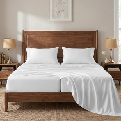 450TC 100% Cotton Split King Sheets - Silky Smooth Sateen Weave, White