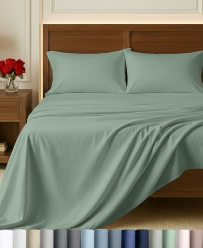 California Design Den 100% Egyptian Cotton Queen Size Sheet Set, Mint Green