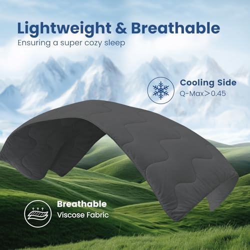 Cozy Bliss Cooling Comforter Queen Size x Sorona® Viscose Natural Fiber, Reversible Silky Smooth Cooling Blanket with Q-Max＞0.45 for Hot Sleepers & Night Sweats, Charcoal Grey, 90"x90"