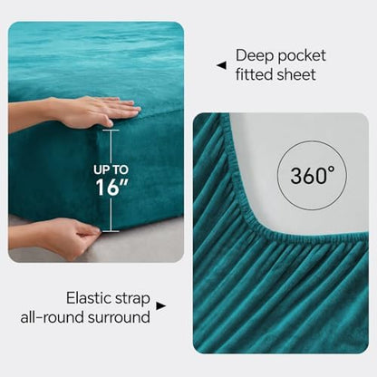 BEDELITE Flannel Sheets King Size, Teal, 4 Pieces