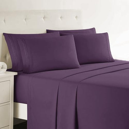 Clara Clark Full Sheets, 6 Piece Set - Hotel Luxury Bed Sheets, Super Soft Bedding Set, Full Size, Eggplant Purple