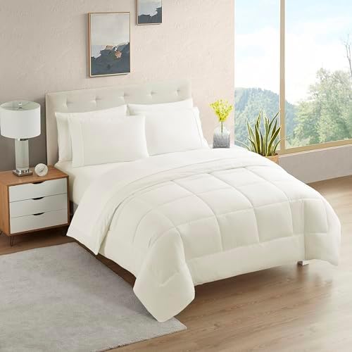 California King Comforter Set - Soft & Breathable 7-Piece Bedding Collection - 1 Comforter, 1 Fitted Sheet, 1 Flat, 4 Pillowcases - Deep Pocket - Premium Quality - Ideal for All Seasons, Ivory