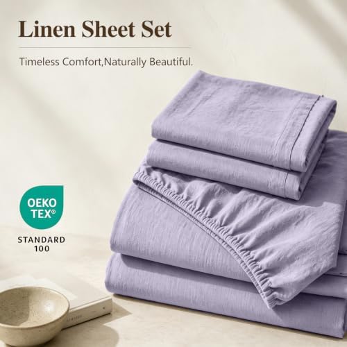 MEISHANG 100% French Linen Sheets California King,4 Pcs,18-24" Deep Pocket