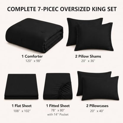 HIMEET Oversized King Comforter Sets, 7-Piece Point-Quilted, Black