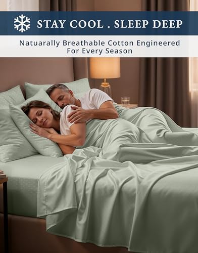 LANE LINEN Full Sheets 100% Egyptian Cotton Sateen - Mineral Swiss Dot