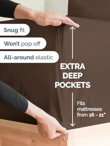 Extra Deep Pocket Split King Size Sheet Set - Breathable & Cooling - Brown
