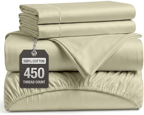 450TC 100% Long-Staple Cotton Cal King Sheets - Soft Sateen Weave, Linen