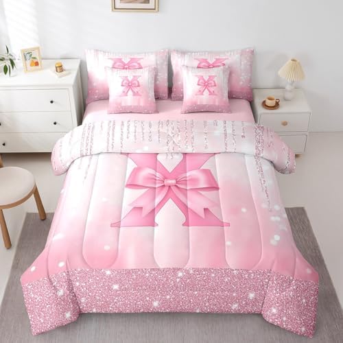 Feelyou Boys Girls Pink Bowknot Bed in A Bag Twin Size