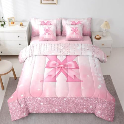 Feelyou Boys Girls Pink Bowknot Bed in A Bag Twin Size