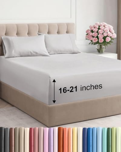 Extra Deep Pocket Cal King Sheet Set - Breathable & Cooling - French Grey