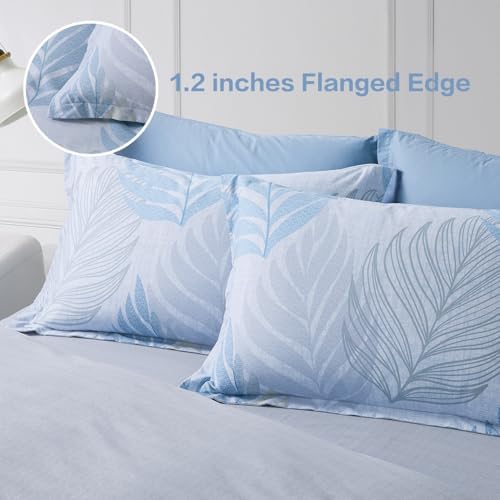 SAPHREAS Monstera Leaf Blue Duvet Cover Set 2pcs Tropical Botanical Palm Leaves Bedding Comforter Cover Set Closure 1 Duvet Cover 1 Pillow Sham, Comforter Not Included