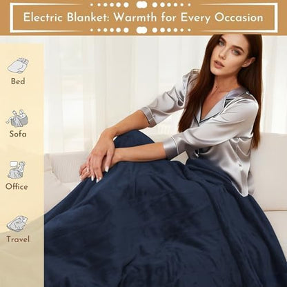 Electric Heated Blanket 50"x60" Throw Size, Dark Blue