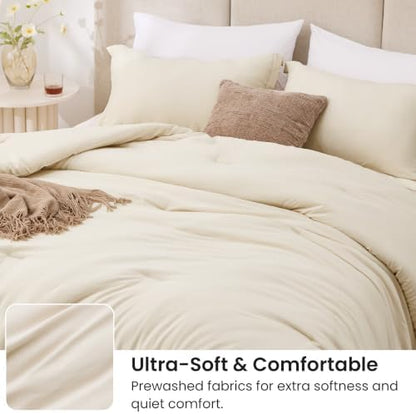 Love's cabin Beige Queen Comforter Set, 3-Piece Prewashed Bed Set
