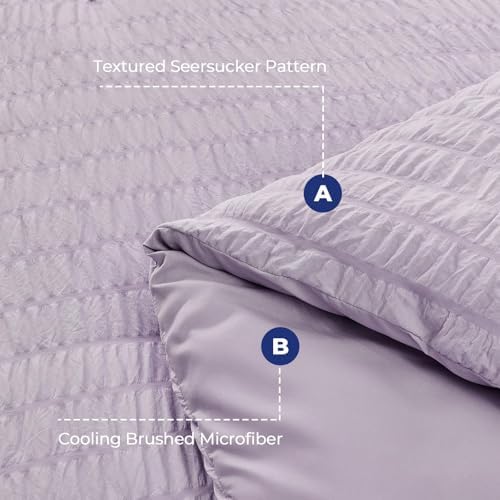 HYMOKEGE Lavender Twin Comforter Set Seersucker 5 Pieces, All Season Luxury Bed in a Bag for Bedroom, Bedding Set with Comforters, Sheets, Pillowcase & Shams