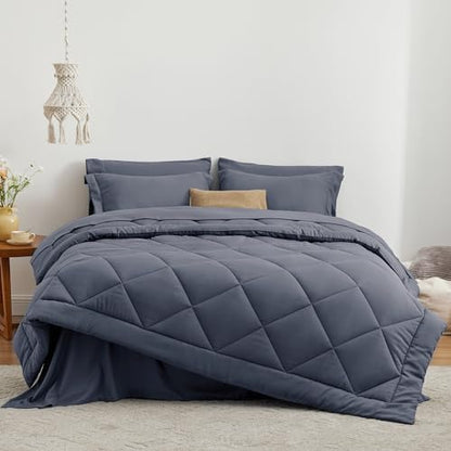Love's cabin Twin Comforter Set Navy Blue, 5 Pieces Twin Bed in a Bag, All Season Bedding Sets with 1 Comforter, 1 Flat Sheet, 1 Fitted Sheet, 1 Pillowcase and 1 Pillow Sham