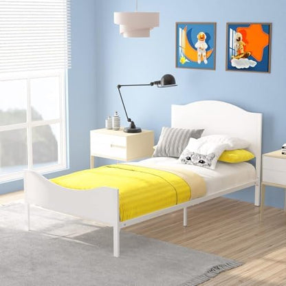 Timy Kids Twin Bed Frame with Wooden Headboard and Footboard Platform Bed