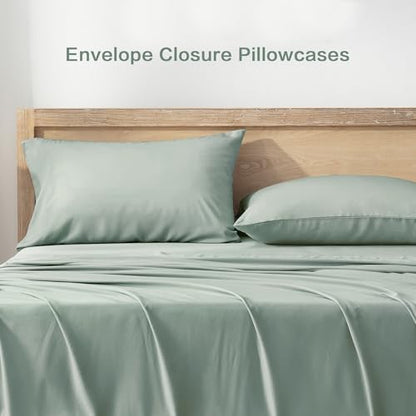 Andency Sage Green Queen Sheets Set 100% Viscose Derived from Bamboo