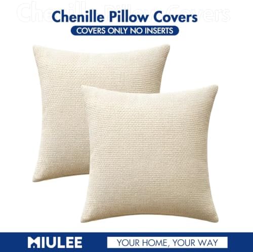 MIULEE Decorative Neutral Cream Euro Sham Pillow Covers 24x24 Inch 2 Pack