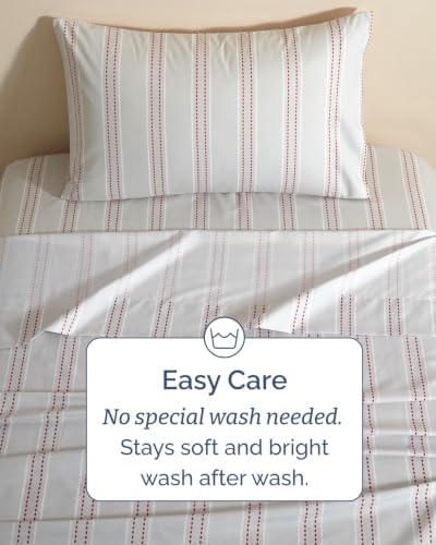 Christmas Sheet Set, Red Dot Stripe, Holiday Xmas Bedding Set - Twin Size