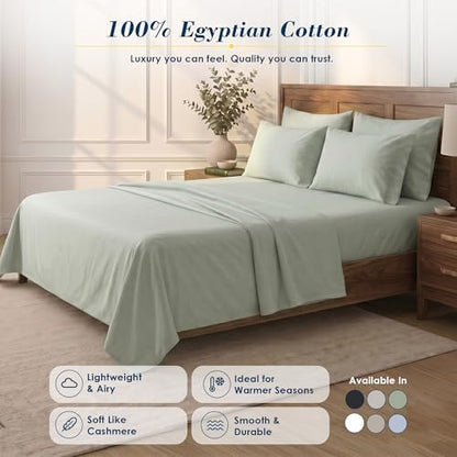 Therapedic 100% Egyptian Cotton 7 Piece Split King Sheets Set (Sage)