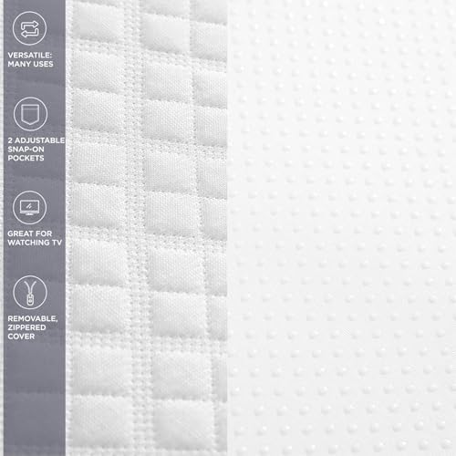 Aeropostale Foam-Filled Bed Wedge Pillow for Twin Beds – Dorm, Kids & Teen Rooms – Headboard Gap Filler with Side Pocket for Bedside Essentials, White