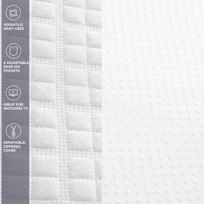 Aeropostale Foam-Filled Bed Wedge Pillow for Twin Beds – Dorm, Kids & Teen Rooms – Headboard Gap Filler with Side Pocket for Bedside Essentials, White