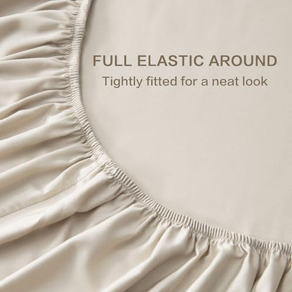Andency Queen Sheets Set 100% Viscose Derived from Bamboo, Oatmeal