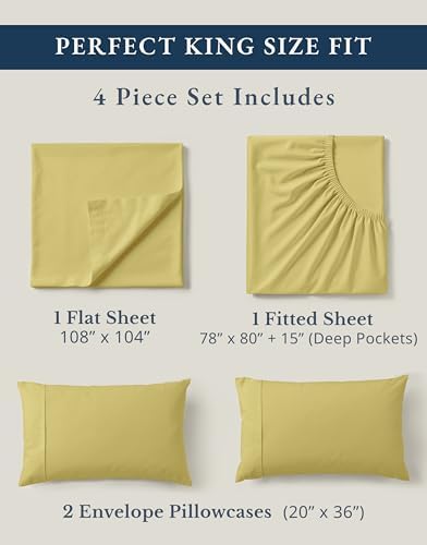 LANE LINEN King Sheets 100% Organic Cotton Soft 4pc Percale - Cocoon