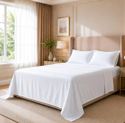 Cottingon 4 Piece Queen Sheets Fits 16" Deep, Egyptian Cotton, White
