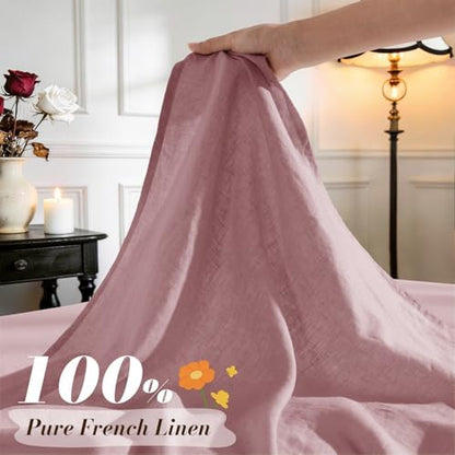SONORO KATE 100% French Linen Cal King Size Sheets Set,Natural Flax Bedding