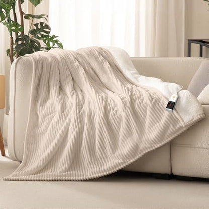 Reaks Heated Blanket Twin, 9 Heat Levels, 2-10H Auto-Off, 62"x84", Beige
