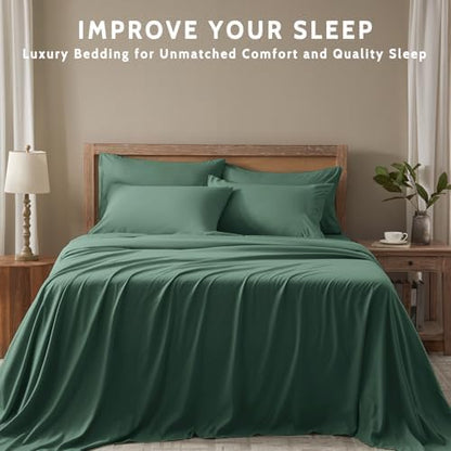 King Size Sheets Set - 6 Piece Luxuriously Soft & Cooling Sheets King Size - Ultra Soft 16" Deep Pocket King Sheet Set - Fitted Sheet & Pillowcase Sets (King Emerald Green)