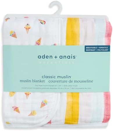 aden + anais Essentials Cotton Muslin Dream Blanket, Perfect for Babies, Infants and Toddlers, Crib Blanket, Nursery Essential, Ice Cream Dreams