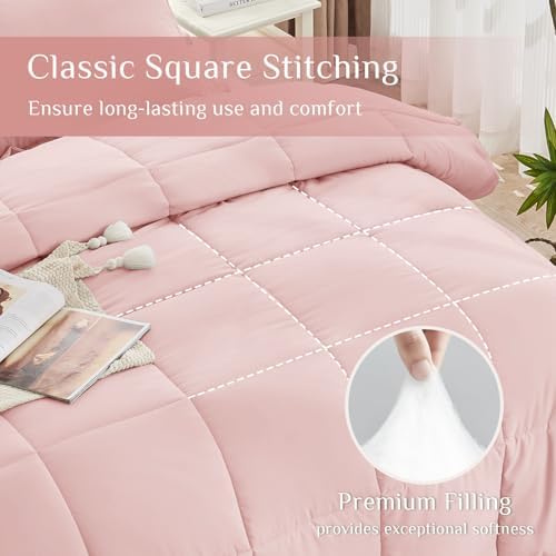 JOLLYVOGUE California King Comforter Set, Ultra-Soft Bed in a Bag Cal King Size 7 Pieces, Oeko-TEX Certified Bedding Set with Down Alternative Comforter, Sheets, Pillowcases & Shams, Blush Pink