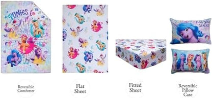 My Little Pony 4 Piece Toddler Bedding Set - Includes Quilted Comforter, Fitted Sheet, Top Sheet, and Pillow Case - My Little Pony Character Design for Toddler Bed