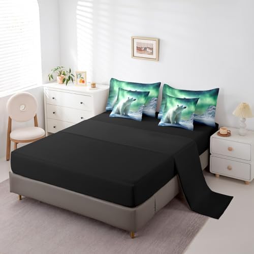 Erosebridal Polar Bear Bedding Set King,3D Polar Bear Comforter Set,Arctic Wildlife Animal(Comforter+Fitted+Flat Sheet+2 Pillowcases+2 Throw Pillow Covers) 7 Pieces Northern Lights Bed Set