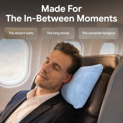 2-in-1 Travel Blanket and Pillow – Lightweight, Compact, Ultra Soft, Machine Washable – Handle, Luggage Sleeve, Backpack Clip – for Travel Airplane, Car, Office (Light blue)