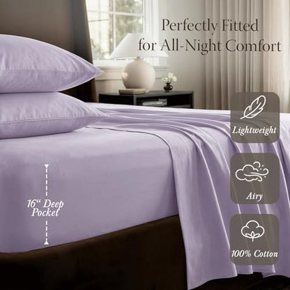 Threadmill 400 Thread Count Egyptian Cotton Queen Sheet Set, Sateen, Lilac