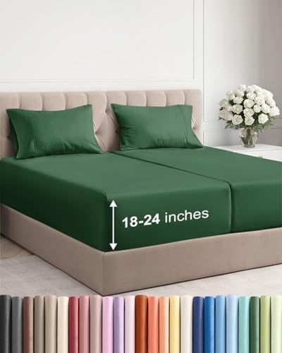 Extra Deep Split King Sheet Set - 5 Piece Cooling Sheets - Emerald Green