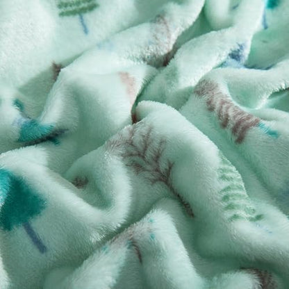Elegant Comfort Luxuriously Soft 4-Piece Holiday Velvet Plush Flannel Sheet Set - Premium Quality - Cozy Warm, Christmas Fuzzy Velvet Flannel Fleece Deep Pocket Sheet Set - Twin XL, Mint Pine Trees