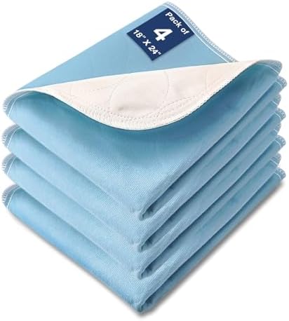 Washable Waterproof Underpads, 24" x 18" (4 Pack) Reusable Incontinence Pads for Chair, Bassinet, Crib, Car Seat, Sofa, Wheelchair, Small Size