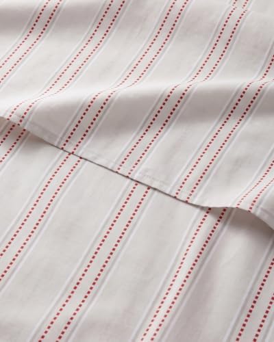 Christmas Sheet Set, Red Dot Stripe, Holiday Xmas Bedding Set - Full Size