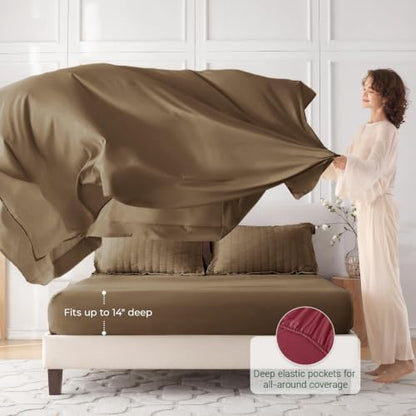 MUXHOMO 7 Pieces Queen Comforter Set, Seersucker Bed in a Bag Queen Size, All Season Luxury Bedding Set with Comforter, Flat Sheet, Fitted Sheet, Pillowcases & Shams, Brown